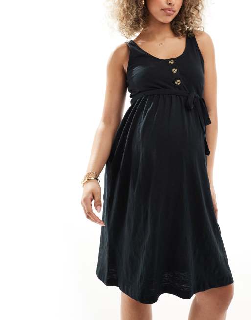 Mamalicious Maternity 2 function nursing button up mini sundress in black, 2 of 4