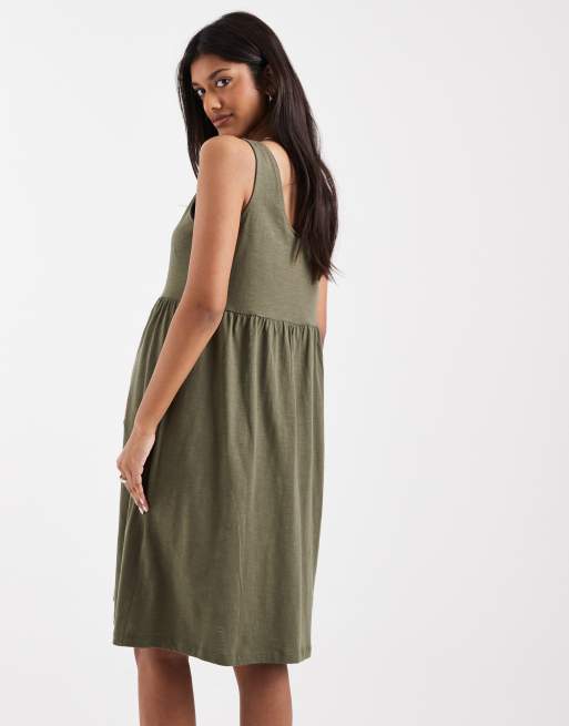 Mamalicious Maternity 2 function nursing button up mini sundress in dark khaki, 4 of 4
