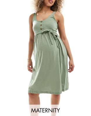 Mamalicious Maternity 2 function nursing button up mini sundress in sage green