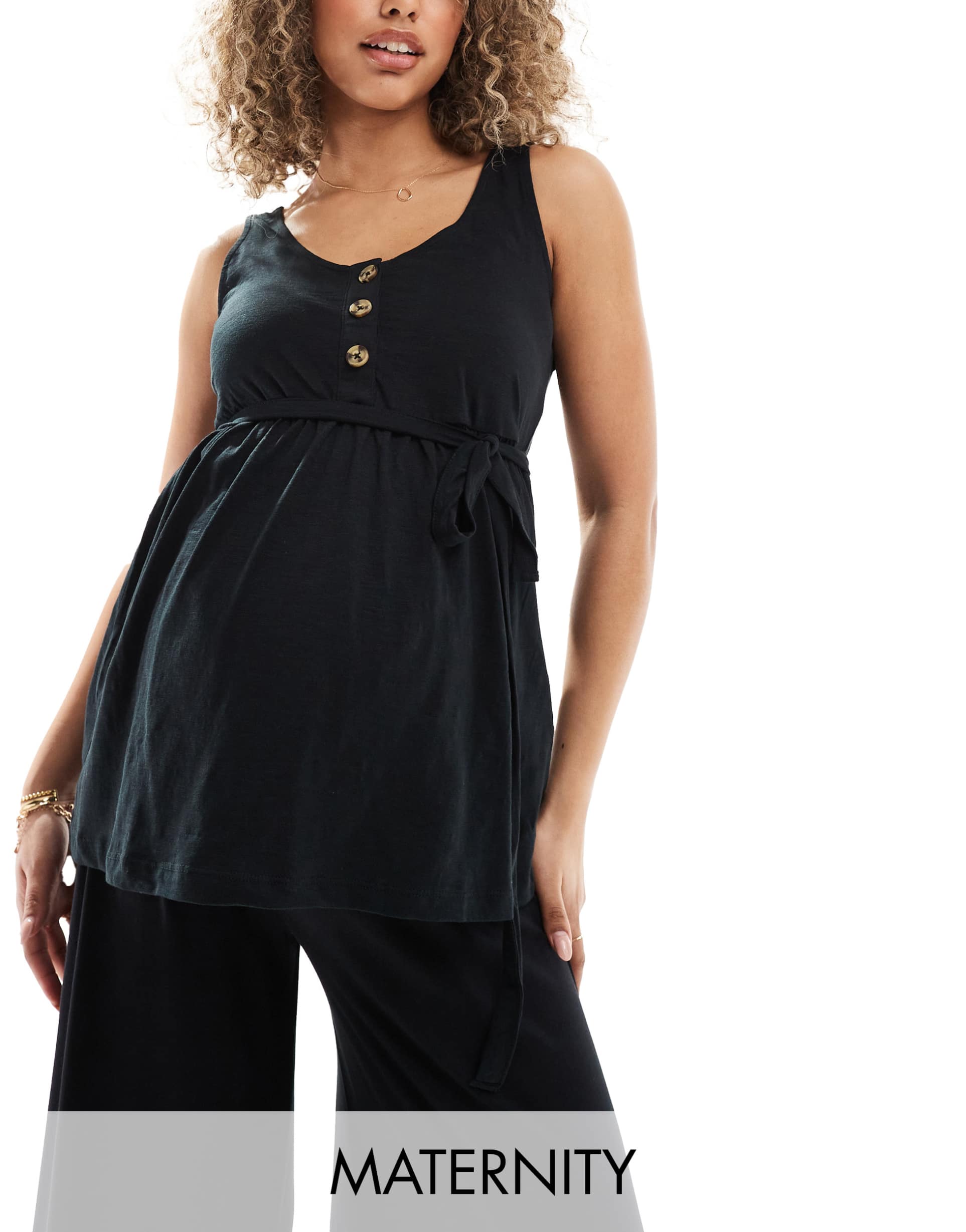 mamalicious maternity 2 function nursing button up top in black