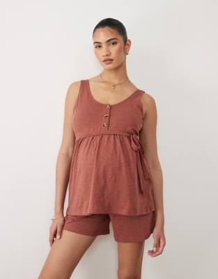 Mama.licious Mamalicious Maternity 2 Function Nursing Button Up Top In Brown