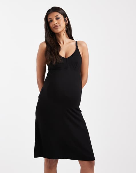 Mamalicious Maternity 2 function nursing cami strap nightdress in black - view 1