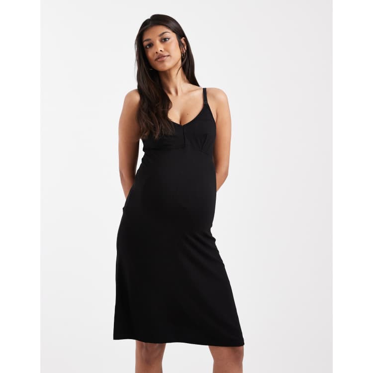 Mamalicious Maternity 2 function nursing cami strap nightdress in black |  ASOS