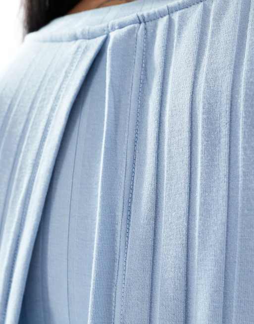 Mamalicious Maternity 2 function nursing ribbed midi dress in light blue, 3 of 4