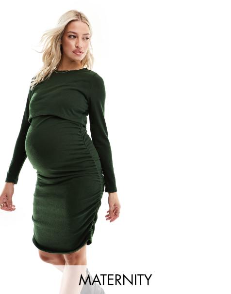 Mamalicious Maternity v neck midi dress in animal print