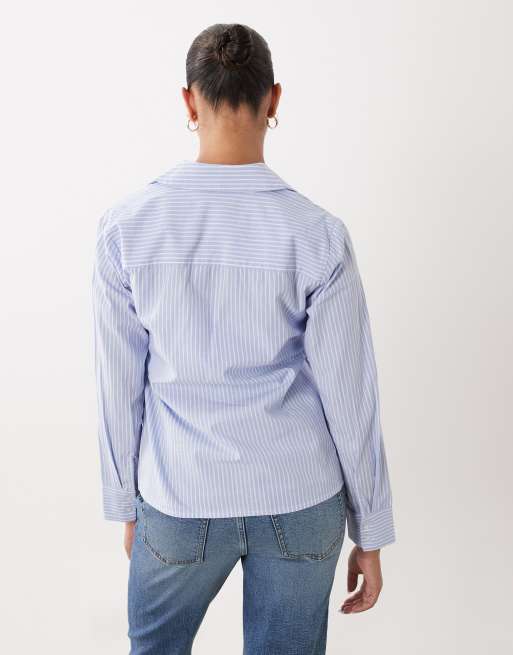 Mamalicious Maternity 2 function tie side shirt in light blue stripes, 3 of 4