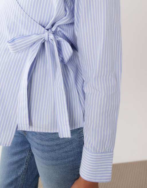 Mamalicious Maternity 2 function tie side shirt in light blue stripes, 4 of 4