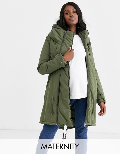 Mamalicious Maternity 2 in 1 padded coat with post birth functionality in khaki