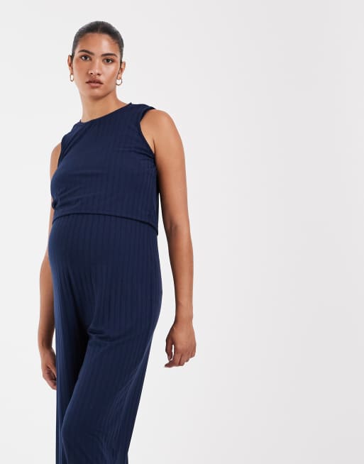 Mamalicious Maternity 2-in-1 ärmelloser Jumpsuit aus Jersey in Marineblau, 2 von 4