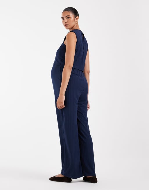 Mamalicious Maternity 2-in-1 ärmelloser Jumpsuit aus Jersey in Marineblau, 3 von 4