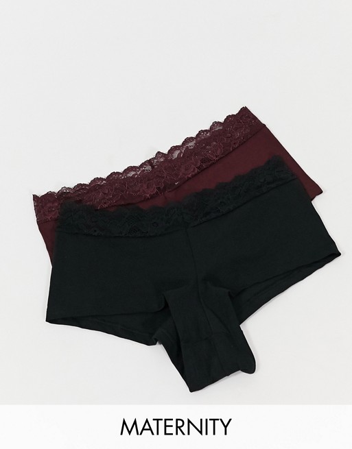 Mamalicious Maternity 2 pack briefs in black and burgundy