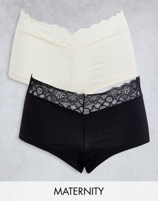 Mamalicious Maternity 2 pack briefs with lace detail in black and white
