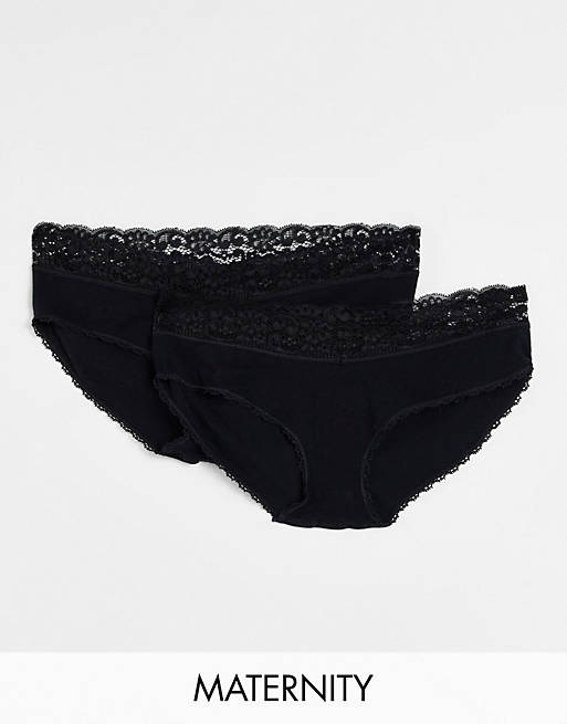 Mamalicious Maternity 2-pack briefs with lace trim in black