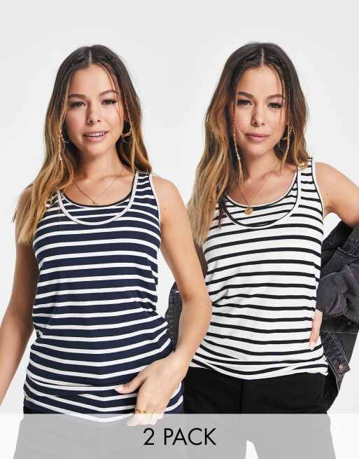 Mamalicious Maternity 2 pack cotton blend nursing tank tops in mixed stripe  - MULTI