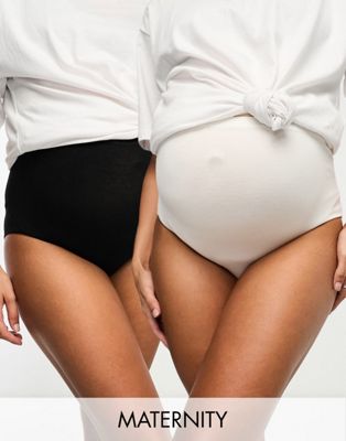 Mamalicious maternity 2 pack high waist control briefs in white and black