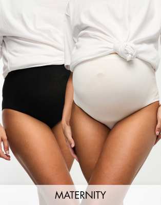 Mamalicious maternity 2 pack high waist control briefs in white and black