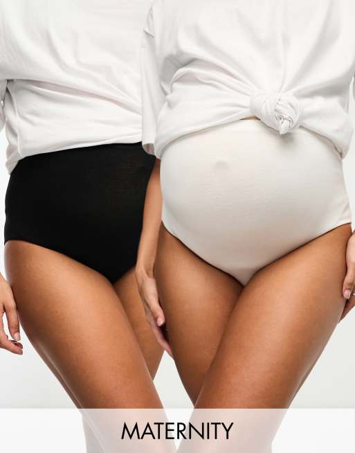 Mamalicious Maternity 2 pack high waist control briefs in white and black