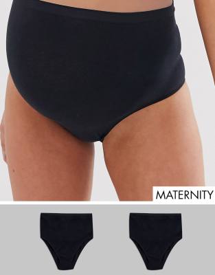 Mamalicious Maternity 2 pack high waist control pants in black