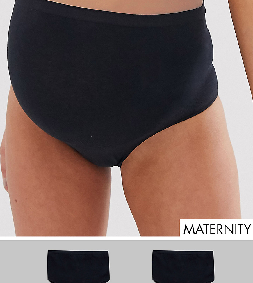 Mamalicious Maternity 2 pack high waist control pants in black