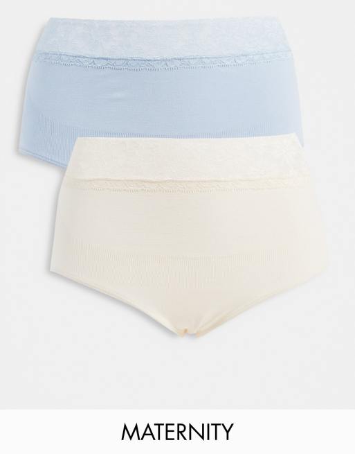 Mamalicious Maternity 2 pack high waisted briefs with lace detail in light blush and light blue