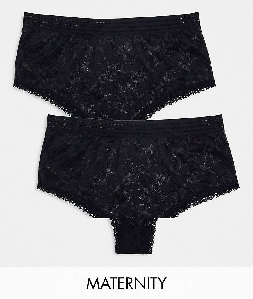 Mamalicious Maternity 2 pack high waisted lace brazillian briefs in black