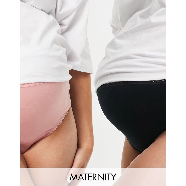 Mamalicious Maternity 2 pack high waisted thong in black and rose