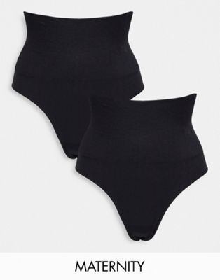 Mamalicious Maternity 2 pack high waisted thong in black