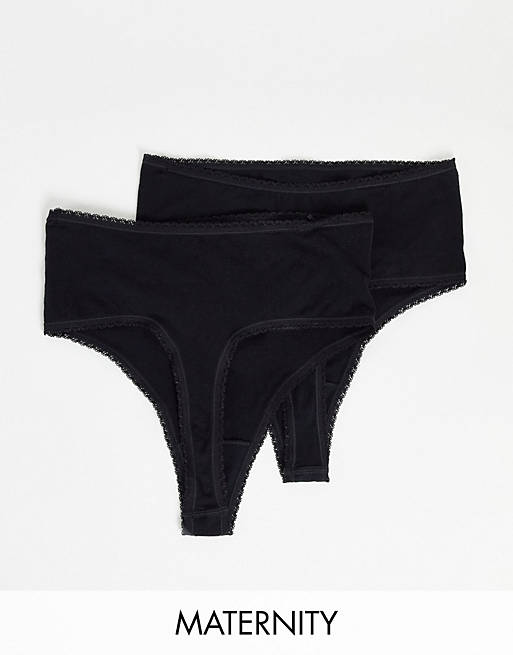Mamalicious Maternity 2-pack high waisted thong in black