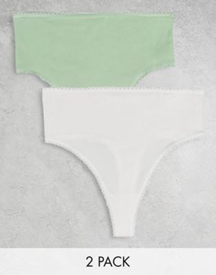 Mama.licious Mamalicious Maternity 2 Pack High Waisted Thong In White And Sage Green-multi