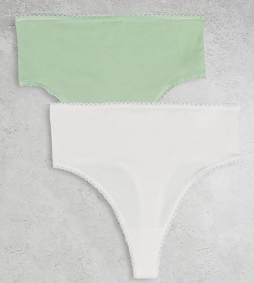 Mama.licious Mamalicious Maternity 2 Pack High Waisted Thong In White And Sage Green-multi
