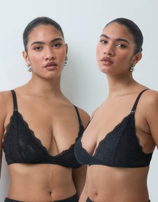 Mama.licious Mamalicious Maternity 2 Pack Lace Nursing Function Bras In Black