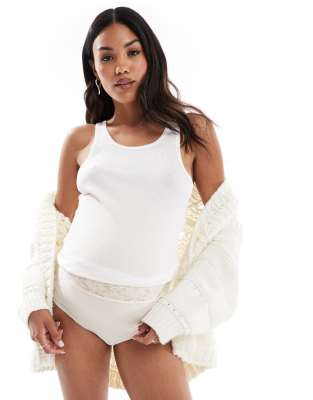 Mama.licious Mamalicious maternity 2 pack lace trim waist control briefs in black and cream