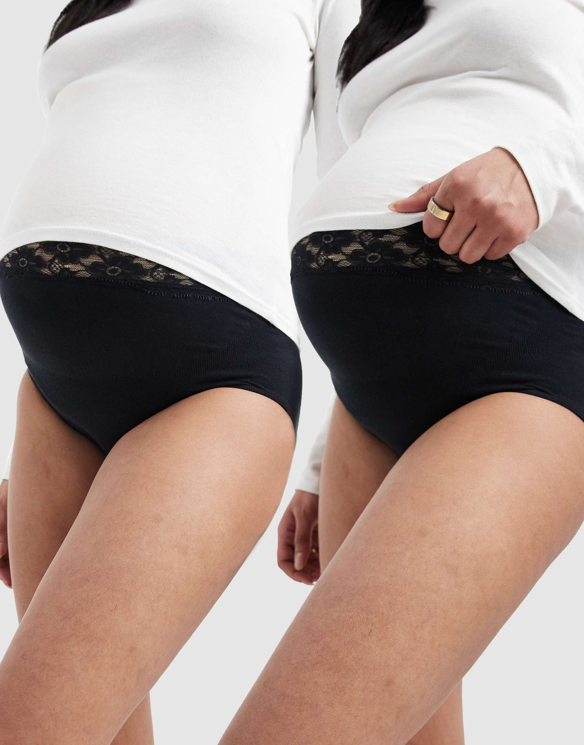 mamalicious maternity 2 pack lace trim waist control briefs in black
