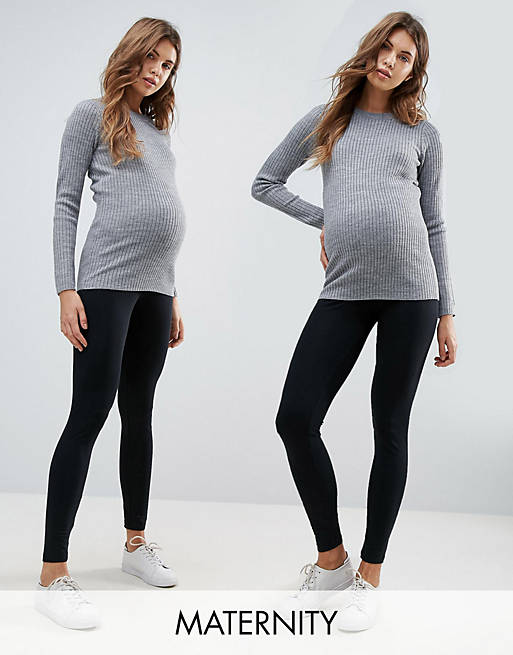 Mamalicious Maternity 2 pack leggings in black - MULTI