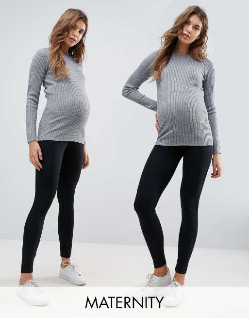 Mamalicious Maternity cotton 2 pack legging in black - BLACK