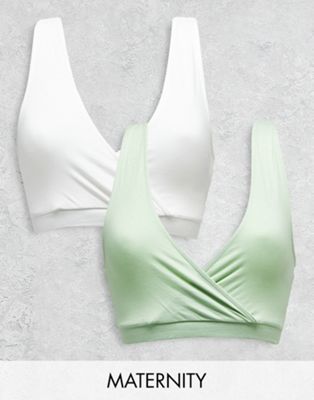 Mamalicious Maternity 2 pack nursing bra in white and sage green