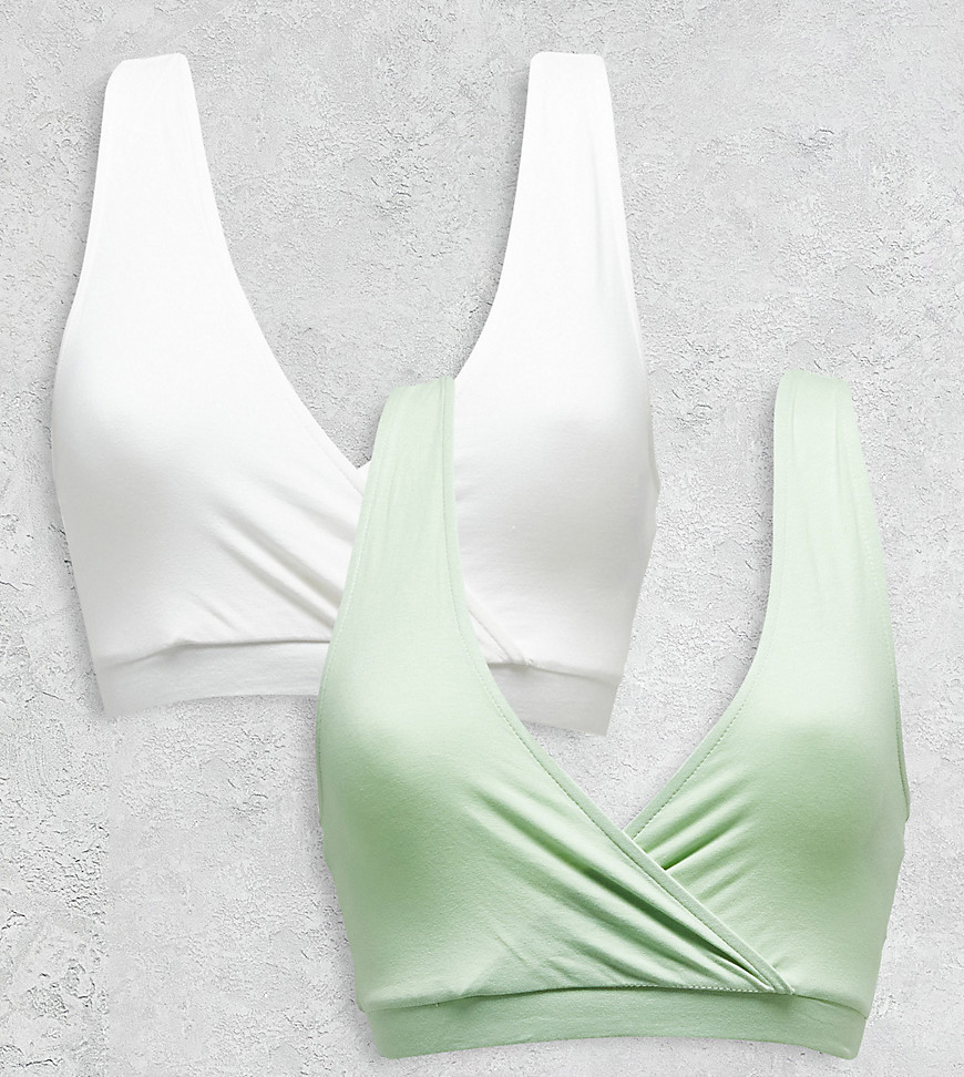 Mama.licious Mamalicious Maternity 2-pack Nursing Bras In White And Sage Green-multi