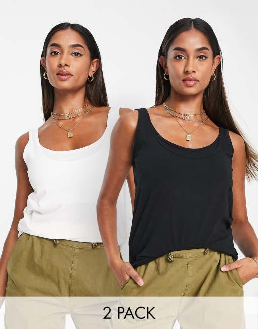 Mamalicious Maternity 2 pack nursing singlet tops in black and white ASOS
