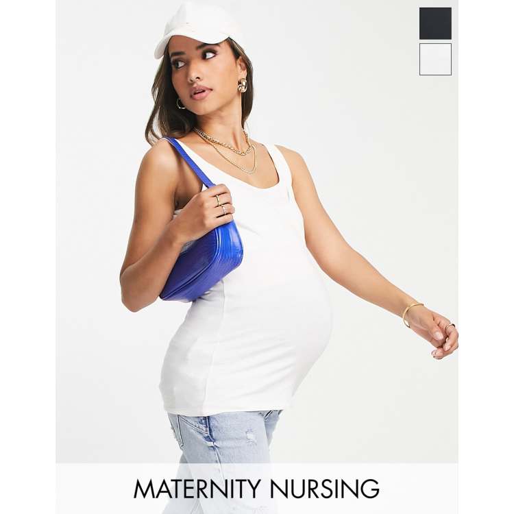 Mamalicious Maternity 2 Pack Black and White Strappy Nursing Vests