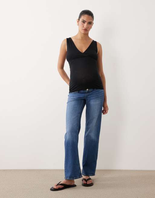 Mamalicious Maternity 2 pack nursing wrap front tank tops in black and cream, 2 of 4