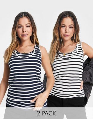 Mamalicious Maternity 2 pack cotton blend nursing tank tops in mixed stripe - MULTI