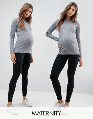 Mama.licious Mamalicious maternity 2 pack legging in black and khaki-Multi