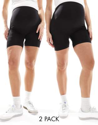 Mamalicious Maternity 2 pack over the bump support shorts in black