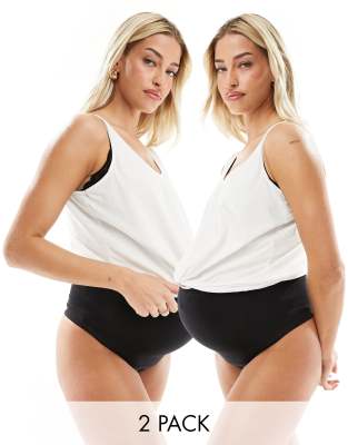 Mamalicious Maternity 2 pack high waisted thong in black and rose