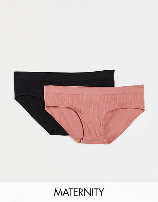Mamalicious Maternity 2-pack ribbed panty in black and rose