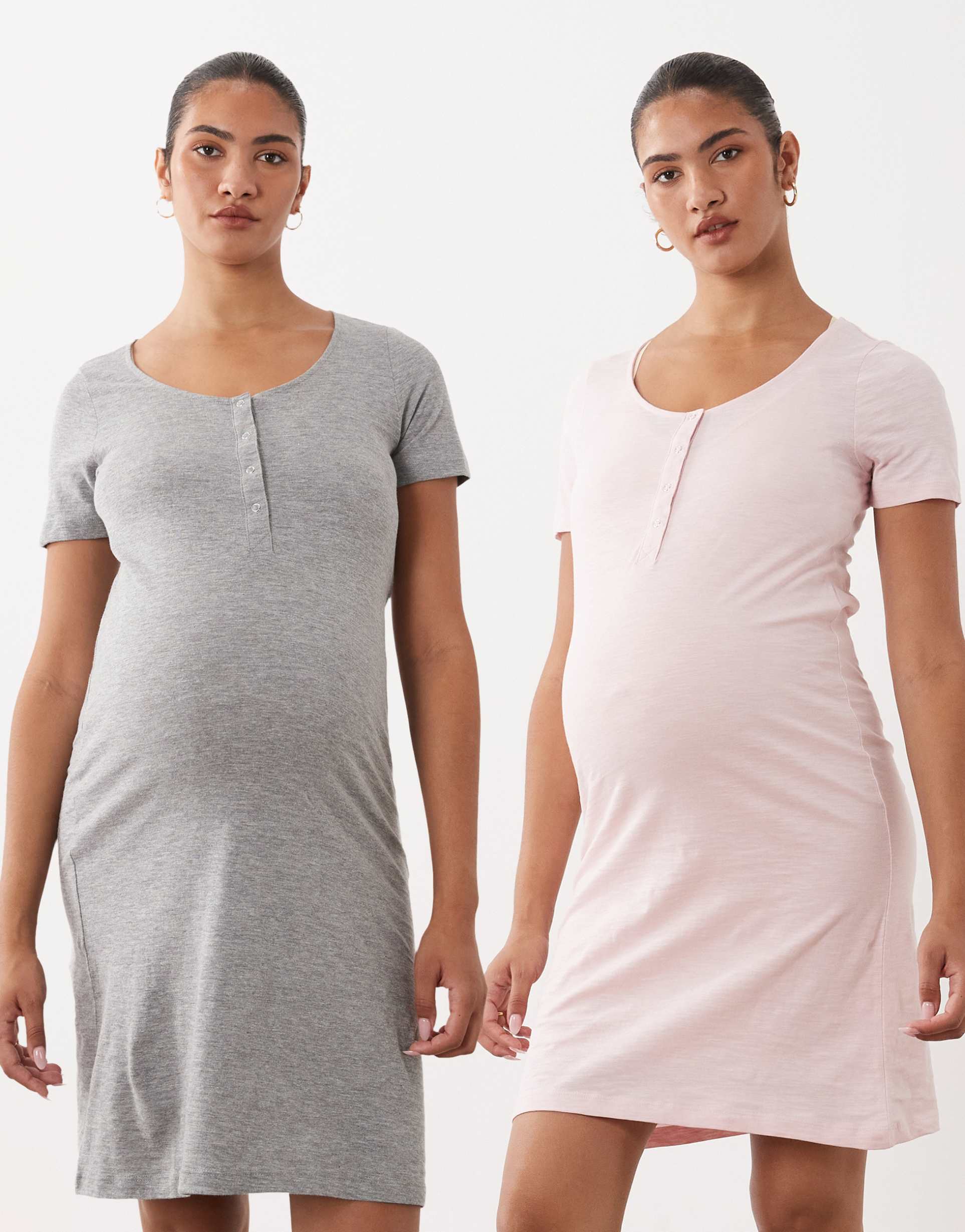 mamalicious maternity 2-pack sleep shirts with nursing function in pink and gray heather