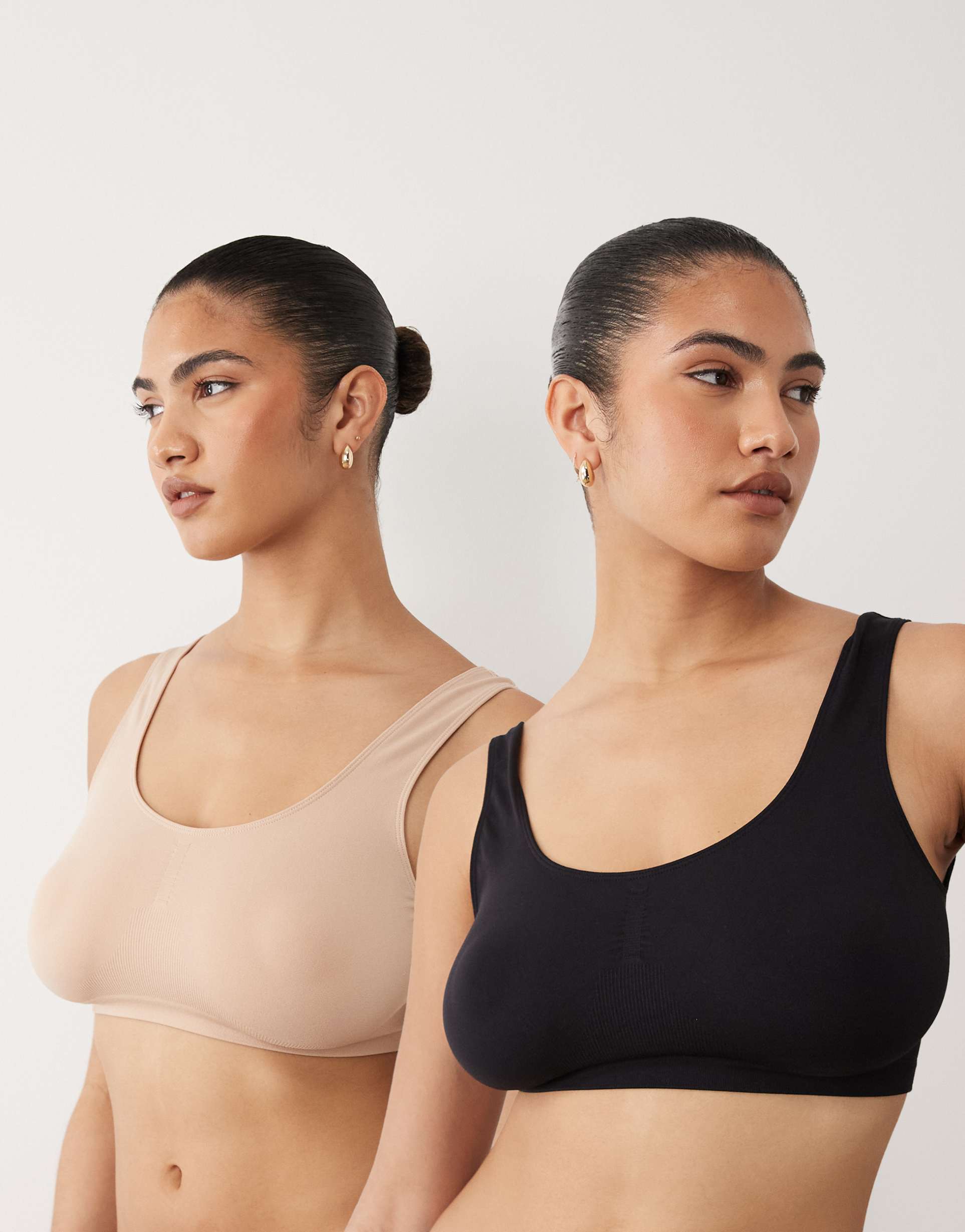 mamalicious maternity 2 pack soft throw on bralets in black and beige