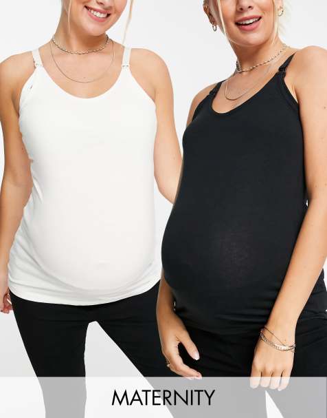 MAMALICIOUS Maternity Nursing Vests Tank Gym Sports Black White Support  Tops NEW