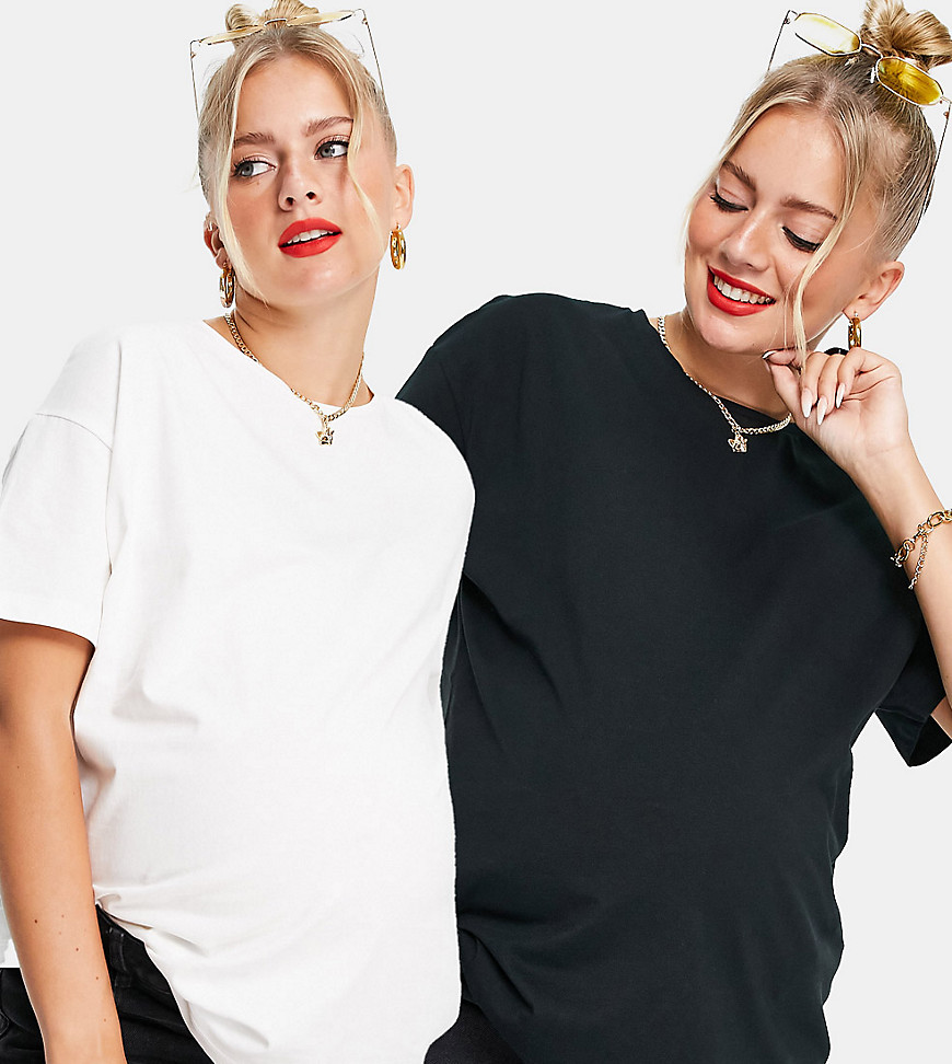 Mamalicious Maternity 2-pack t-shirts in black and white-Multi