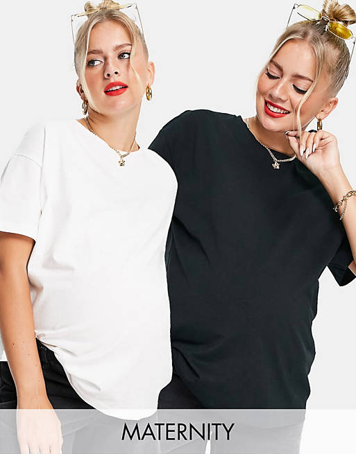 Mamalicious Maternity 2-pack t-shirts in black and white